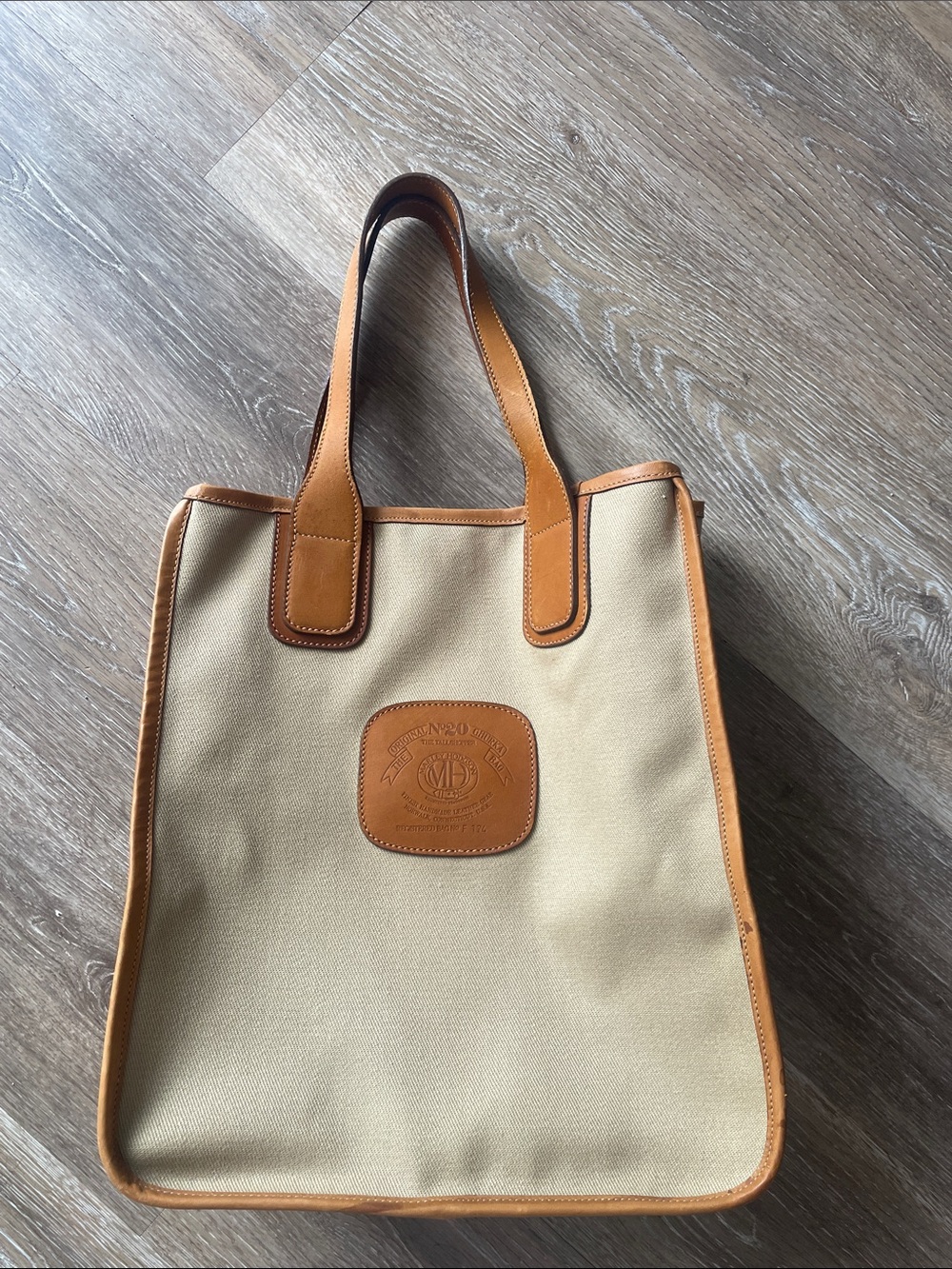 Marley Hodgson Ghurka No. 20 Tall ShopperCream Canvas Tote with Tan Leather Trim